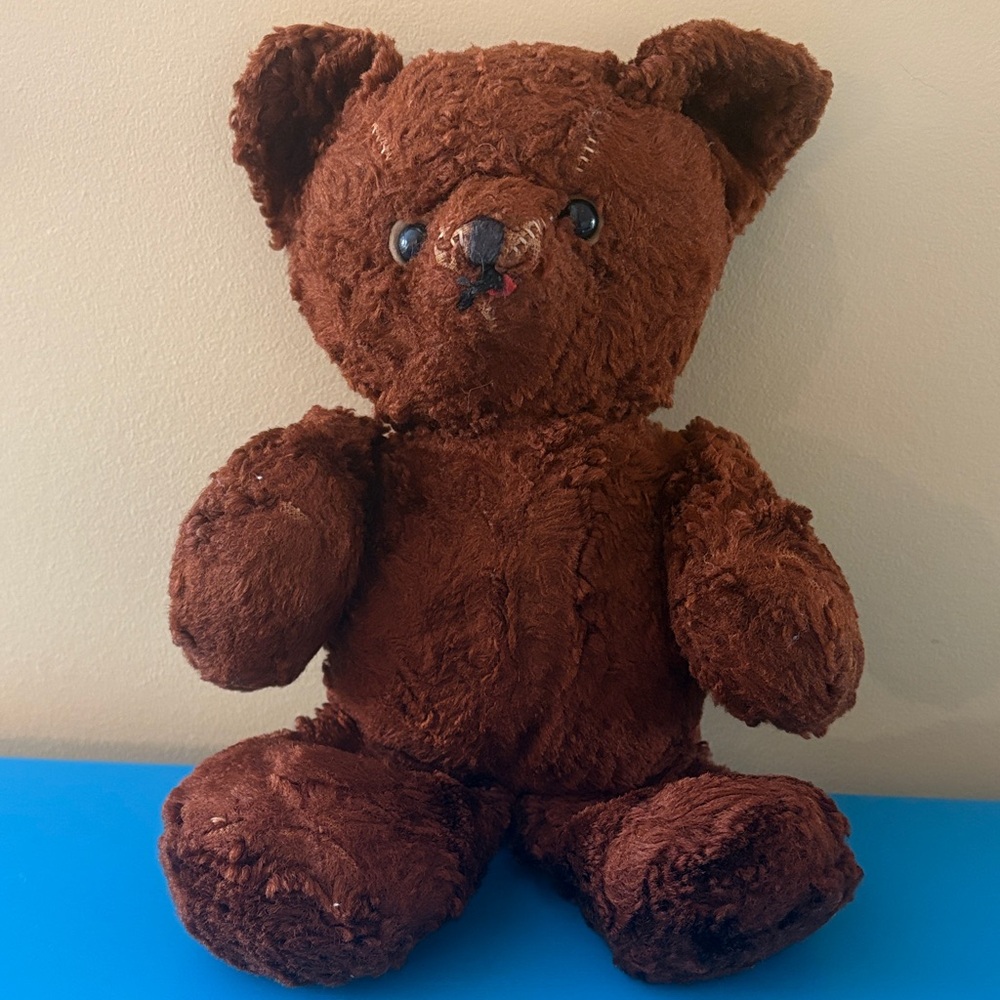 Vintage 1950s 50s Brown 11" Teddy Bear Stuffed Animal plush VTG toy retro